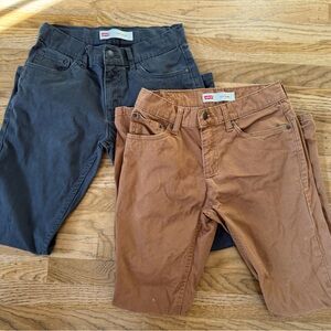 Lot of 2 Levi’s slim fit trousers pants boys size 14 charcoal and camel